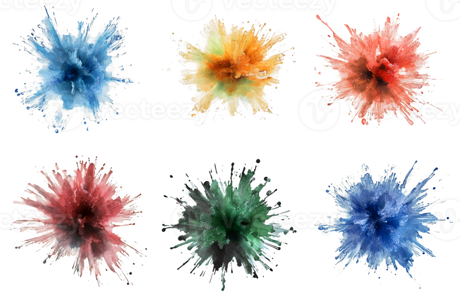 Vibrant abstract watercolor splashes in diverse colors creating a dynamic artistic expression and evoking creativity in design and visual art png