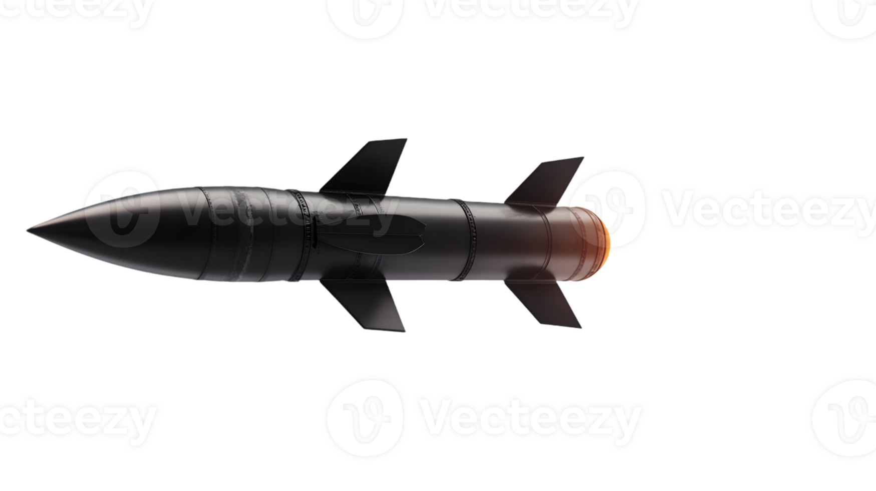 Detailed view of a sleek missile highlighting its aerodynamic design and advanced components showcasing military technology and engineering precision. png