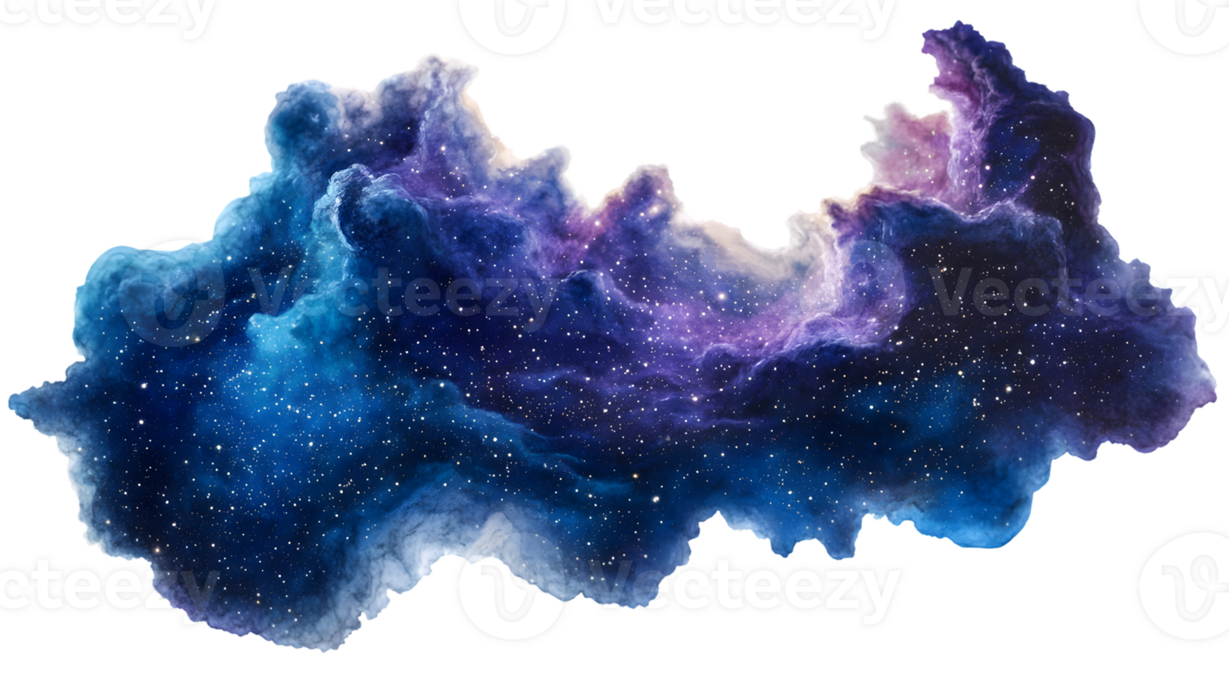 Vivid cosmic nebula swirling with deep blue and purple clouds illuminated by scattered white stars creating an ethereal and otherworldly celestial atmosphere png