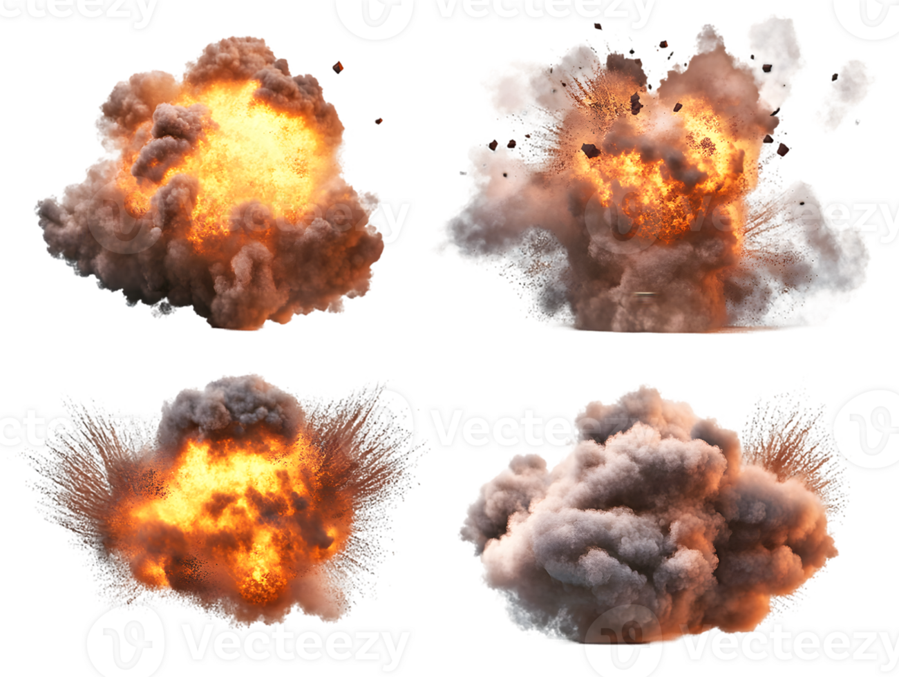 Vivid explosive bursts with flames and thick smoke clouds illustrating powerful dynamic energy release in dramatic bursts of color and motion png