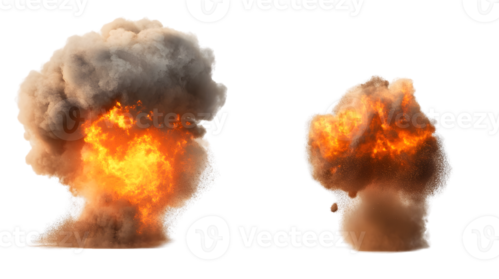 Dramatic explosion generating a vibrant mushroom cloud of smoke and flames creating a striking visual impact on a transparent background png