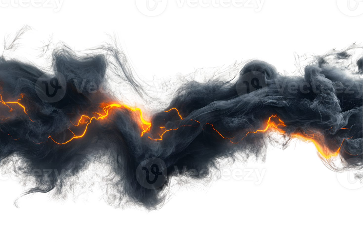 Dramatic display of swirling smoke with glowing lava creating striking contrast between dark clouds and bright orange light in a natural phenomenon png