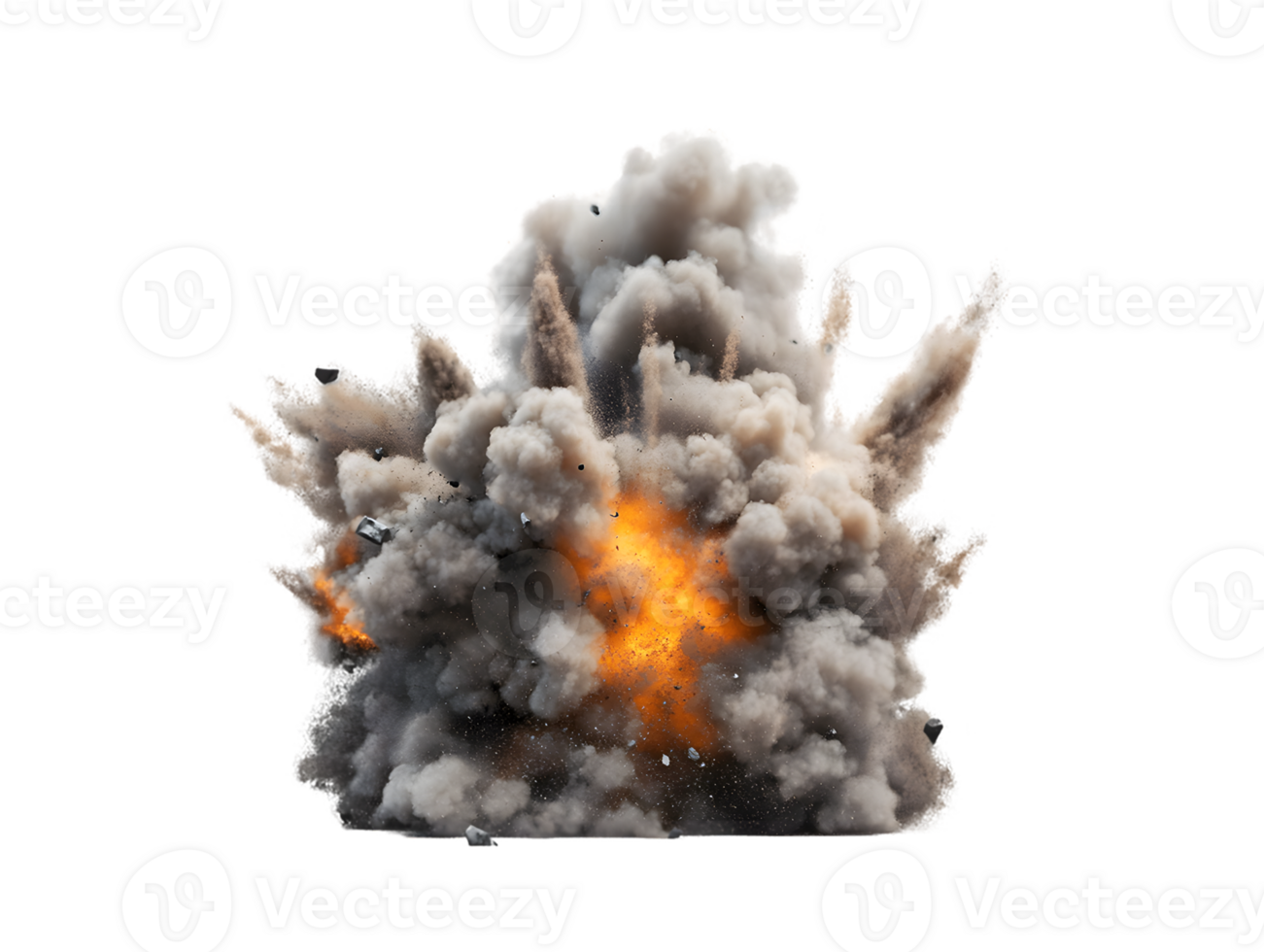 Dramatic explosion with bright flames and thick clouds of smoke illustrating the powerful force and chaotic intensity of explosive events in a striking visual display png