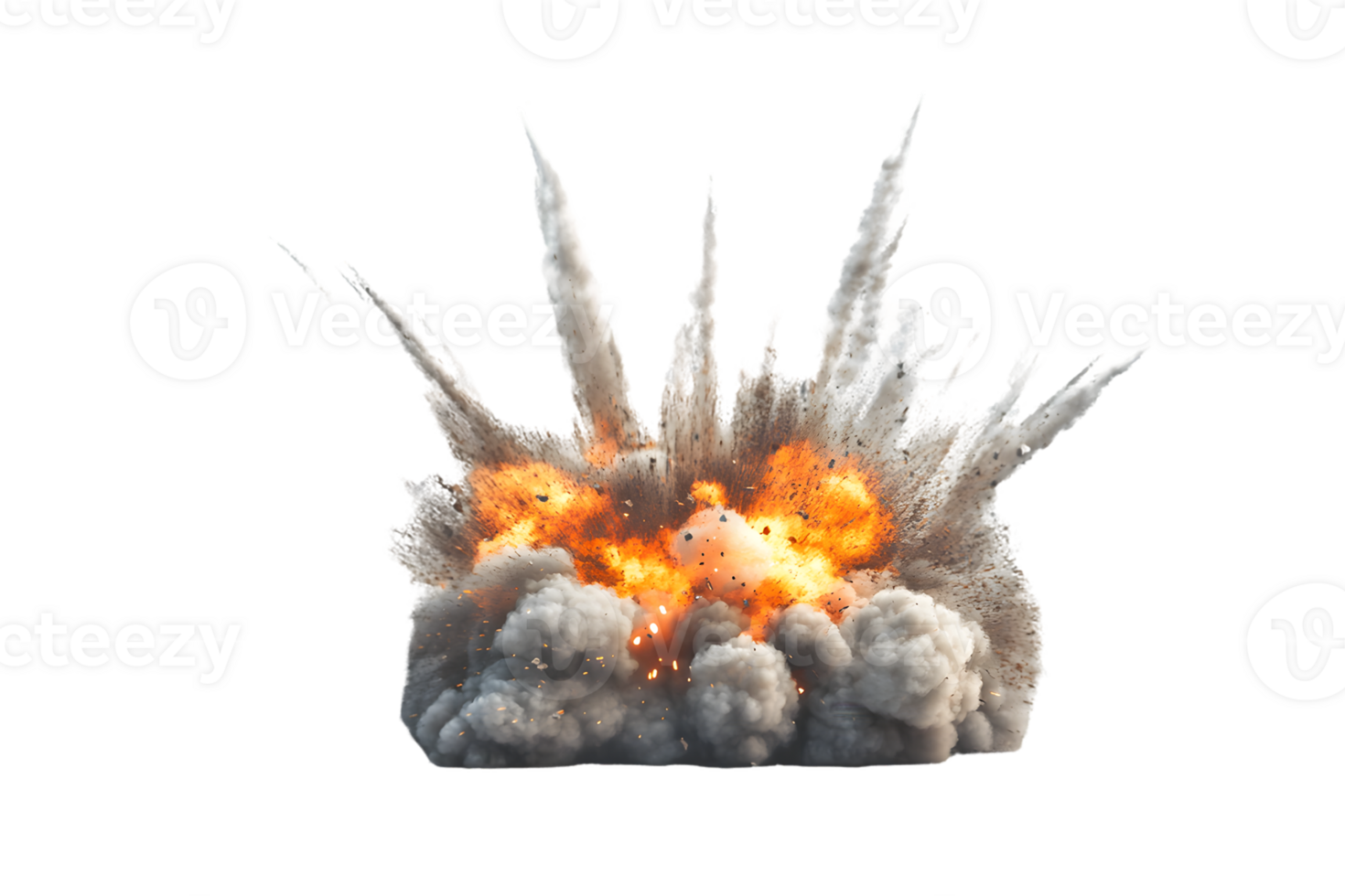 Dramatic explosion with vibrant flames bursting through gray smoke creating a captivating display of power and intensity in an intense visual impact png