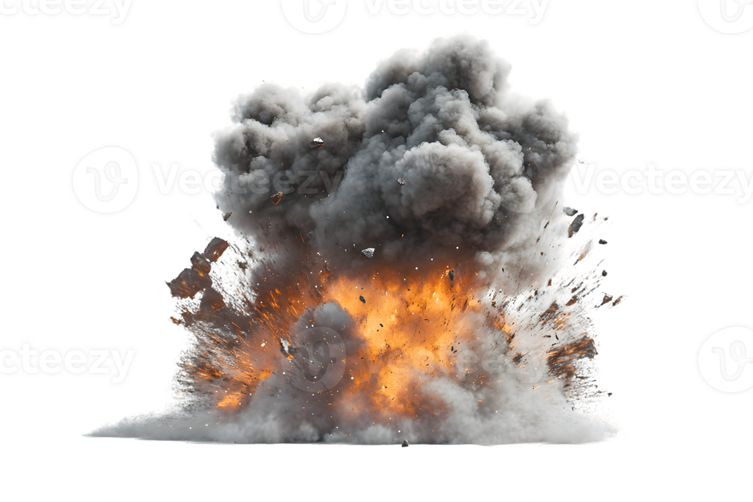 Dramatic explosion with billowing gray smoke and vibrant orange flames creating a chaotic scene of energy and destruction png