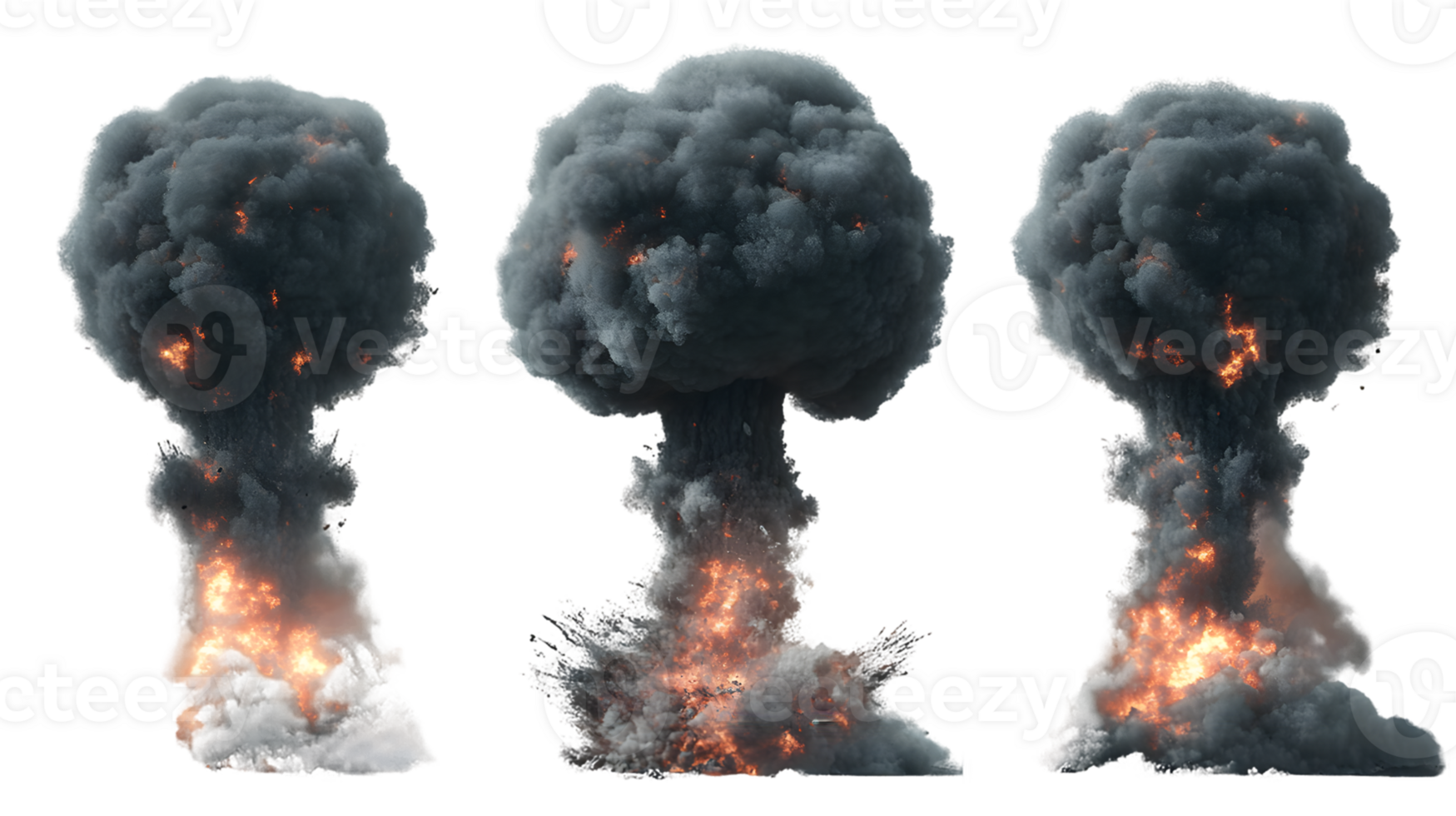 Dramatic series of explosions showcasing powerful bursts of fire and billowing smoke contrasting capturing moments of intense chaos and energy png