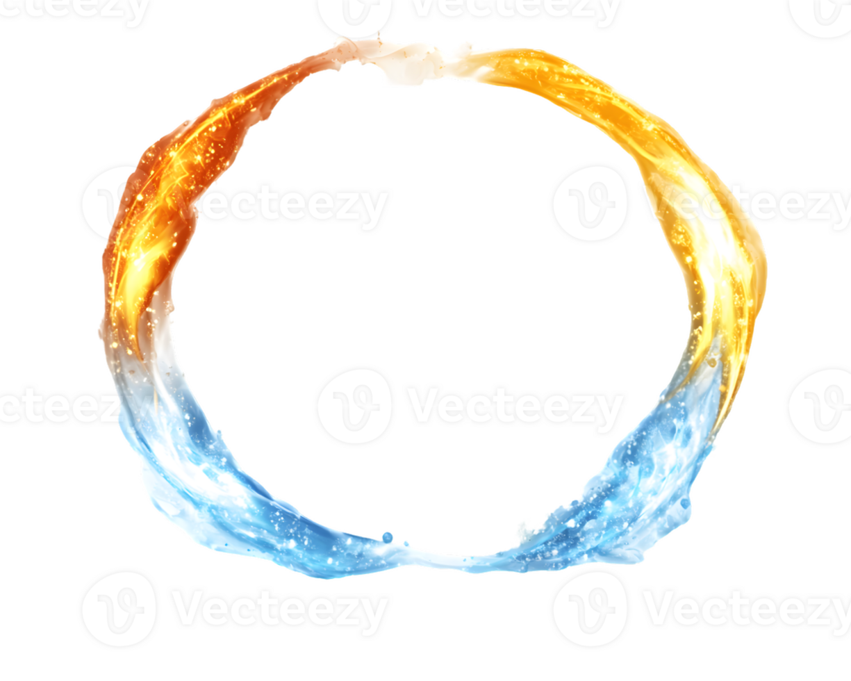 Dynamic circular flow of warm and cool colors blending fire and water in a vibrant and harmonious design representing elemental forces png
