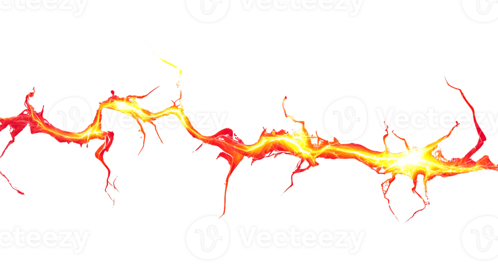 Dynamic electric bolt with vibrant hues of orange and yellow creating striking patterns, embodying the raw power of nature. png