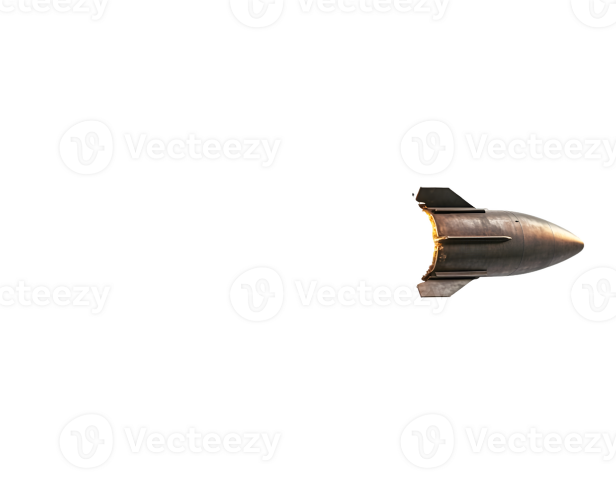 Sleek spaceship soaring through blue sky with fiery trail representing adventure and exploration in a vivid display of innovation and technology. png