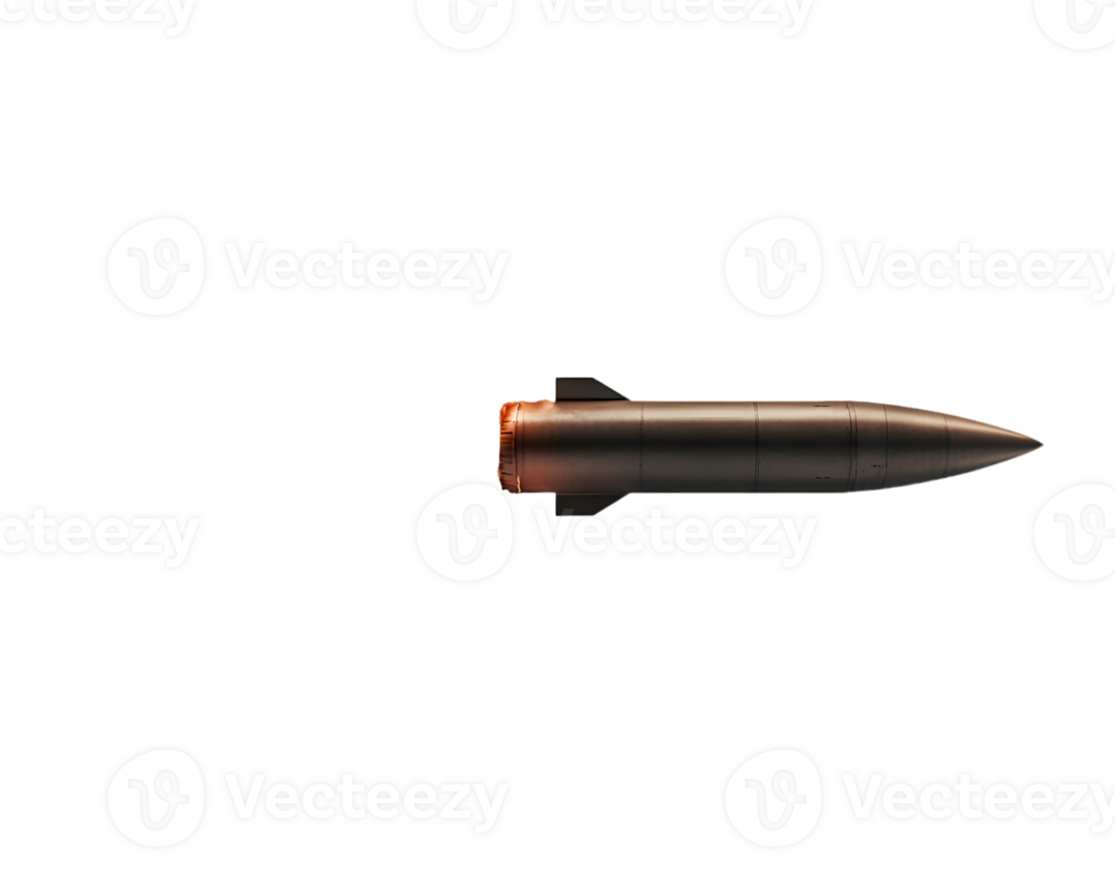 Sleek metallic projectile with glowing tip showcasing high-speed motion highlighting its aerodynamic design png