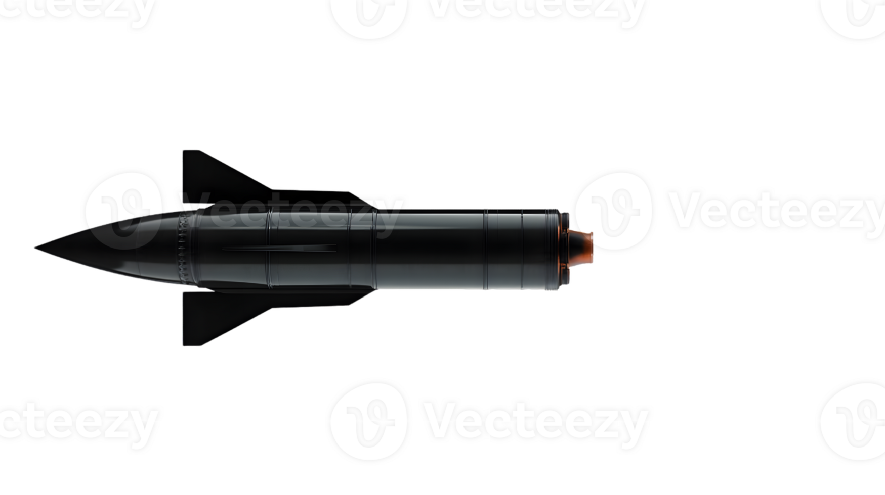 Sleek black missile with prominent fins and streamlined design positioned horizontally against a minimalist background showcasing modern military technology and engineering. png