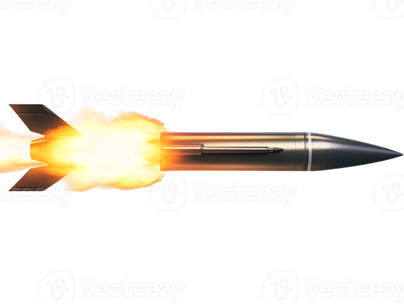 Rocket propelled missile igniting with fiery exhaust soaring into the sky showcasing precision engineering and technological advancement in military weaponry png