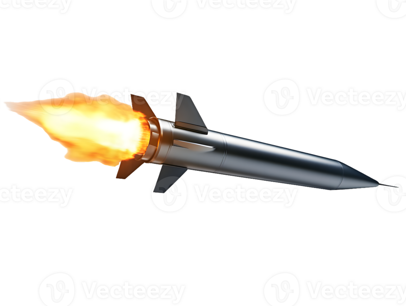 Rocket launching into the clear blue sky with flames trailing behind showcasing powerful propulsion and dynamic motion png