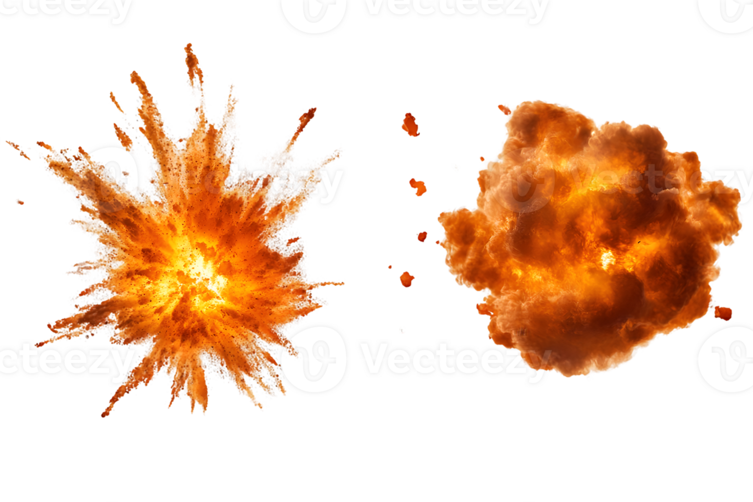 Powerful explosion with fiery flames and billowing smoke creating an intense visual effect png