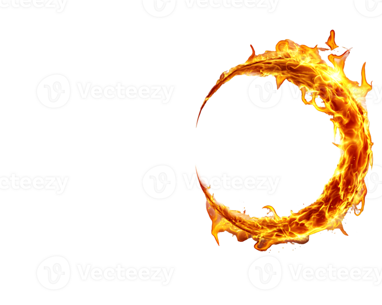 Vibrant circular flames creating dynamic energy against a contrasting black background, embodying heat and intensity in a captivating visual representation. png
