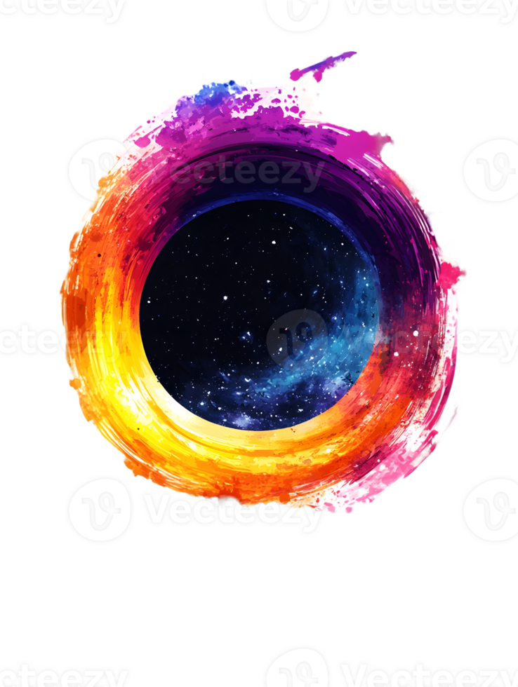 Vibrant abstract swirl with cosmic elements and colorful paint strokes creating a stunning visual of stars within a circular shape png