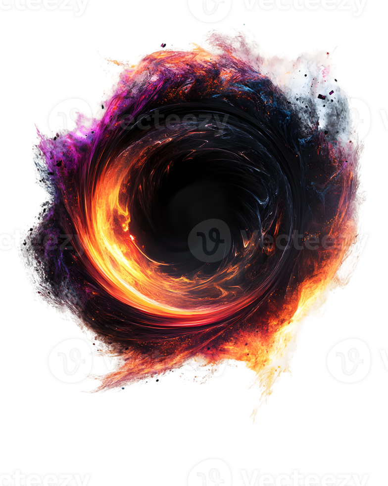Vibrant cosmic vortex swirling with fiery hues of purple and orange in a cosmic dance of mystery and wonder, inviting exploration of the unknown dimensions. png