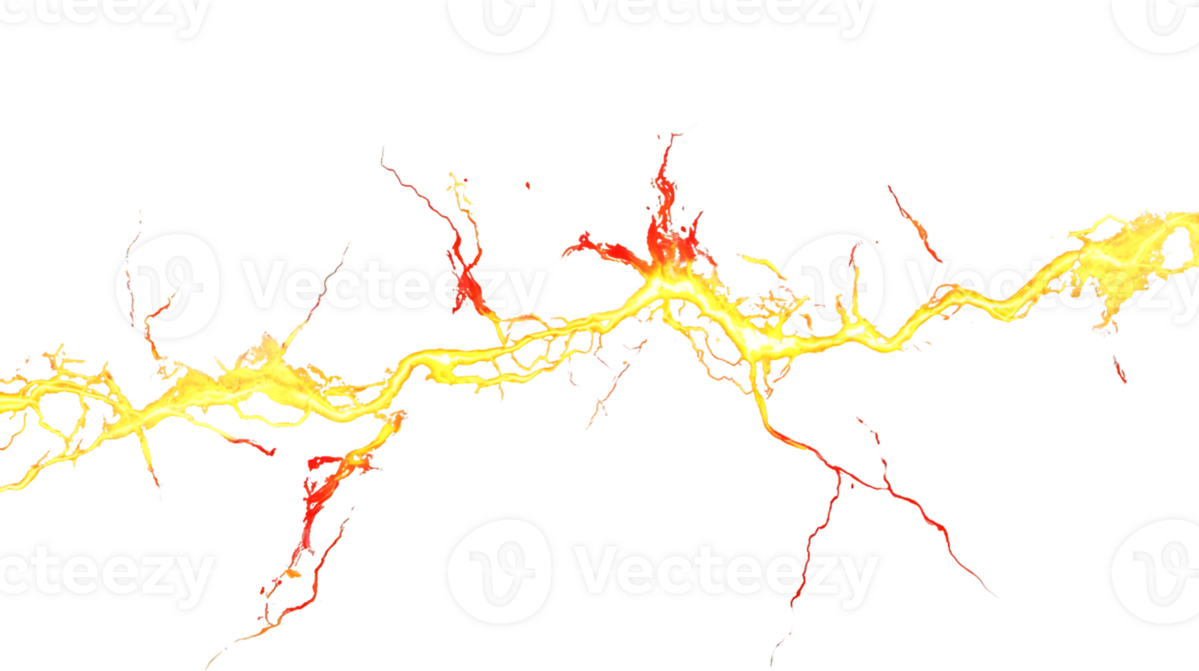 Vivid display of yellow and orange lightning striking against a stark black background showcasing powerful energy in a dynamic natural phenomenon png