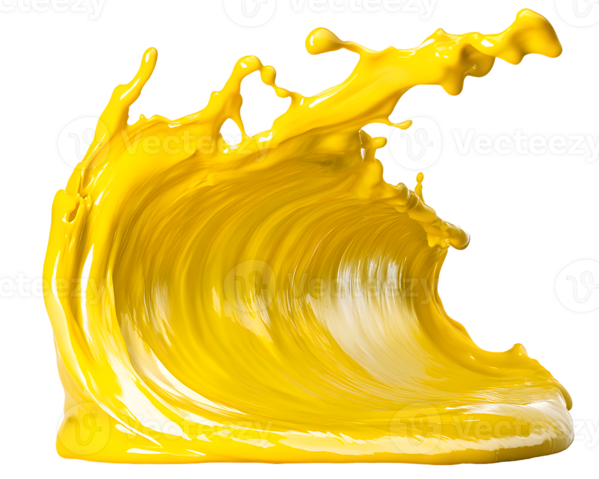 Vibrant splash of yellow liquid resembling a wave shape showcasing energetic motion and creativity with a glossy surface creating an impactful visual experience png