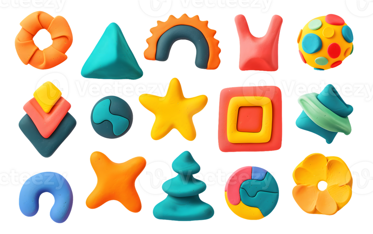 Collection of Colorful Clay Shapes 3D Render png