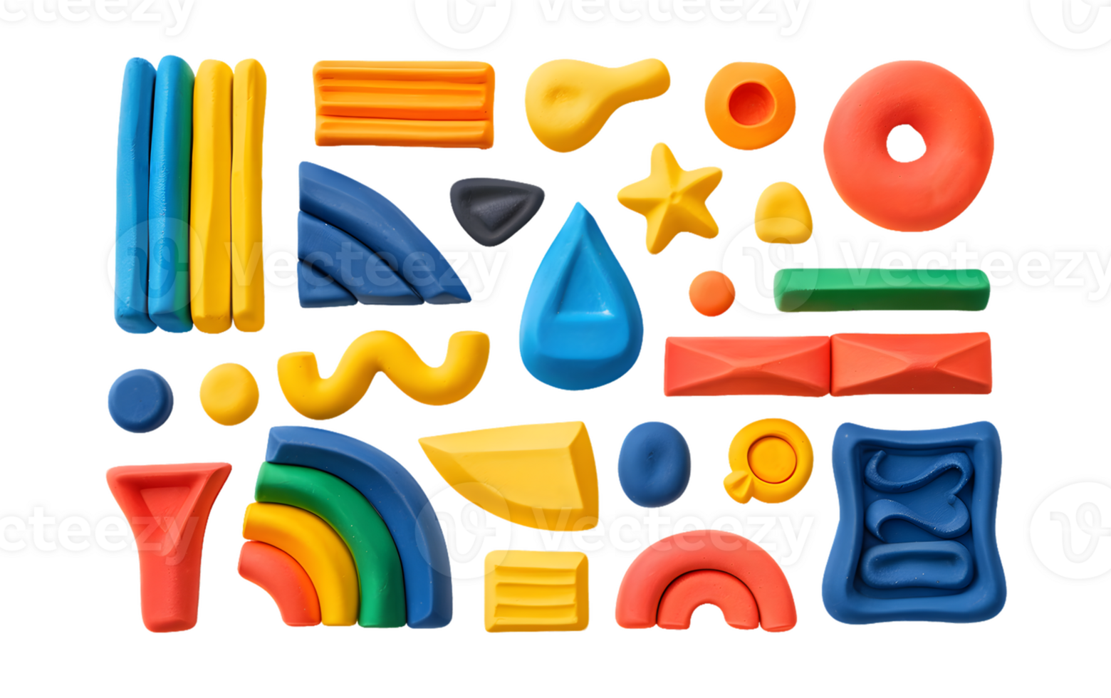 Collection of Colorful Clay Shapes in Abstract Arrangement png