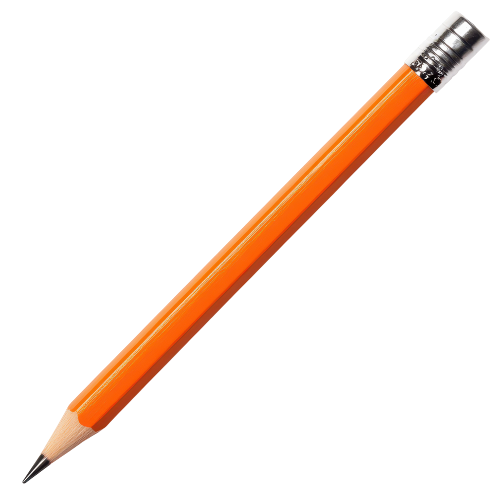 A simple orange office pencil placed on a surface, ready for writing or drawing tasks in a workplace setting, A plain regular orange office pencil png