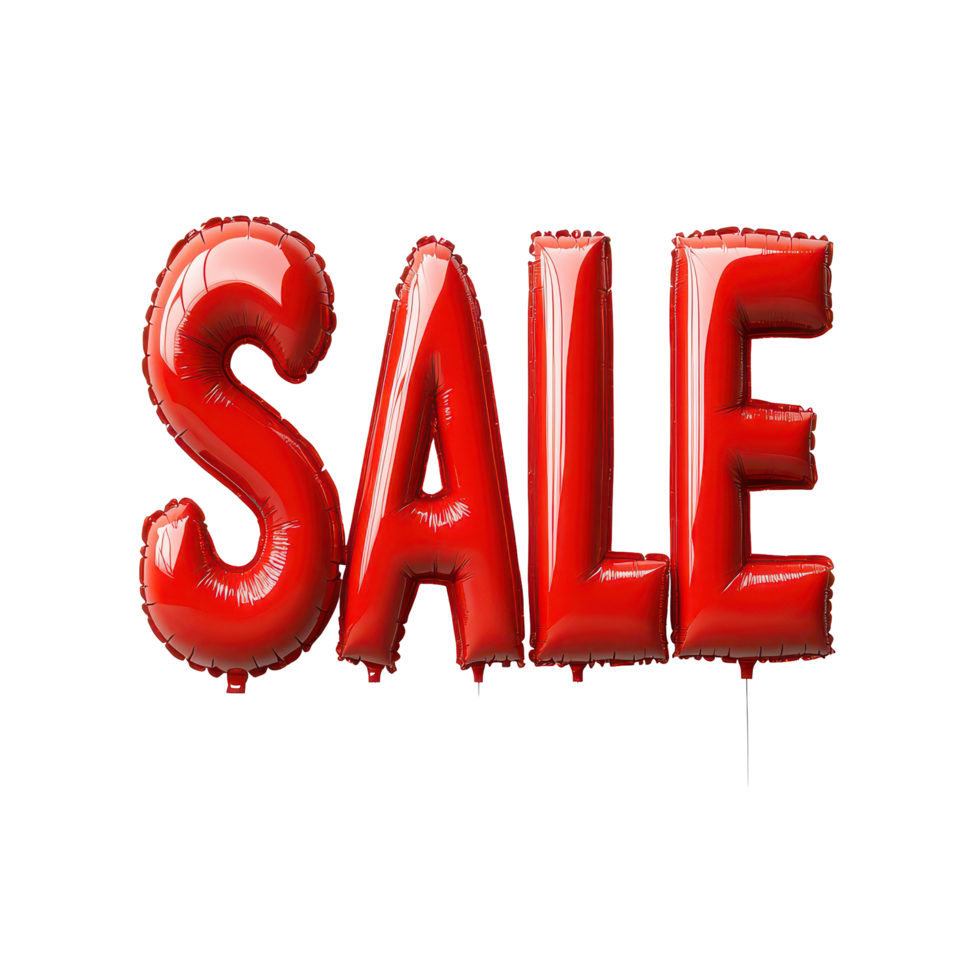 Bright red inflatable SALE letters on a clean transparent background promoting discounts and special offers, 3D Inflated Red SALE Text on transparent background png