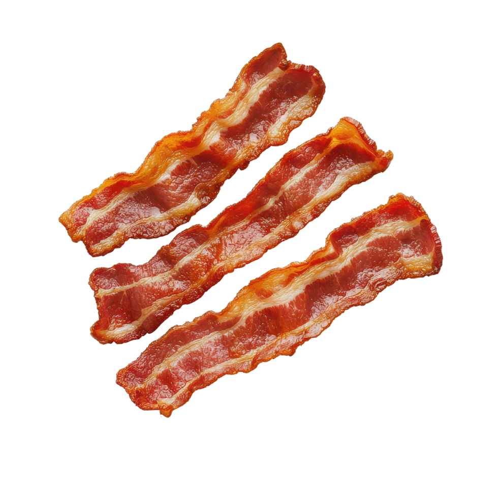 Crispy bacon strips served on a plate against a clean background for a delicious breakfast option, bacon in plateisolated on transparent background png