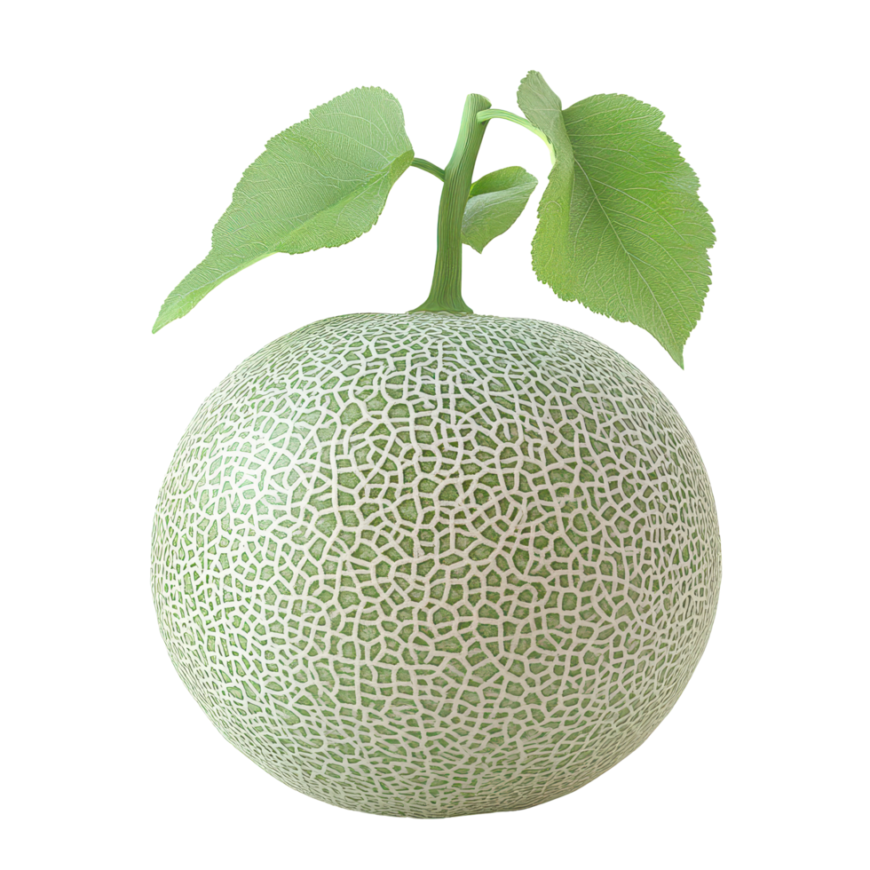 Apple melon isolated on a clean transparent background showcasing its unique texture and vibrant green leaves, Apple melon isolated on transparent background png