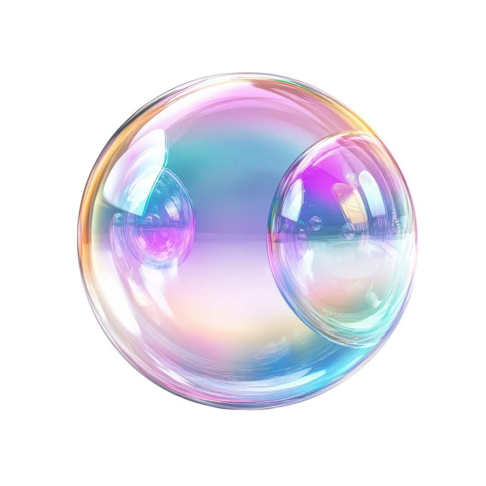 Crystal glass bubbles create stunning refractions and vibrant holographic colors in bright light, 3d crystal glass bubble with refraction and holographic effect isolated on transparent background png