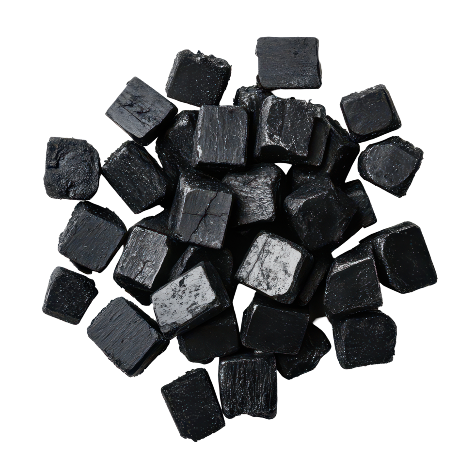 Activated coal tablets displayed on a transparent background for health and wellness purposes, activated coal tabletsisolated on transparent background png