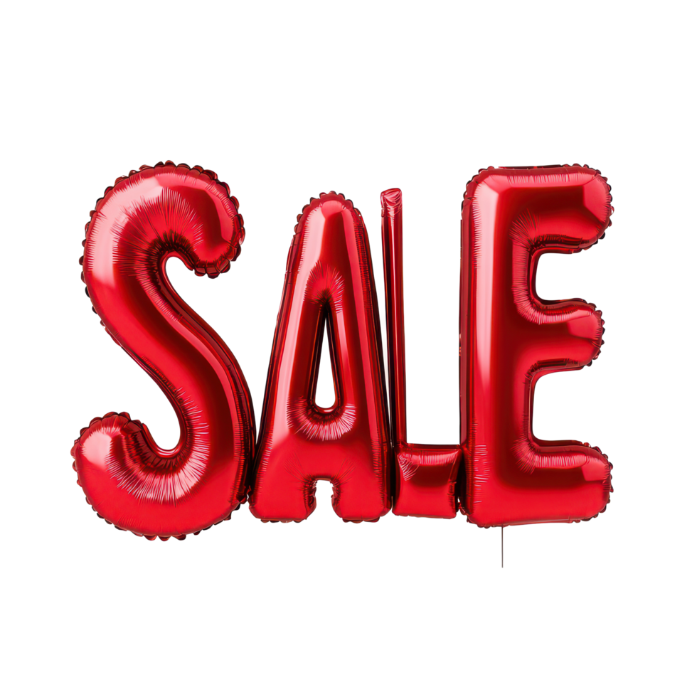 Bright red inflated sale text on a clean transparent background to promote discounts and special offers, 3D Inflated Red SALE Text on transparent background png