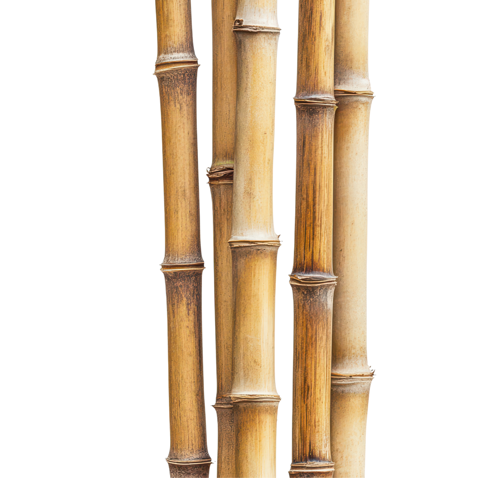 Isolated bamboo stalks on a transparent background highlight their natural texture and color variations, bamboo wood stalks, sections, isolated on transparent background png