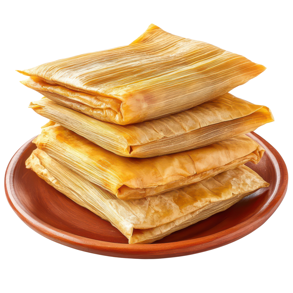A delicious stack of tamales served on a traditional Mexican plate ready for enjoyment, a stack of tamale on traditional mexican plate isolated on transparent background png