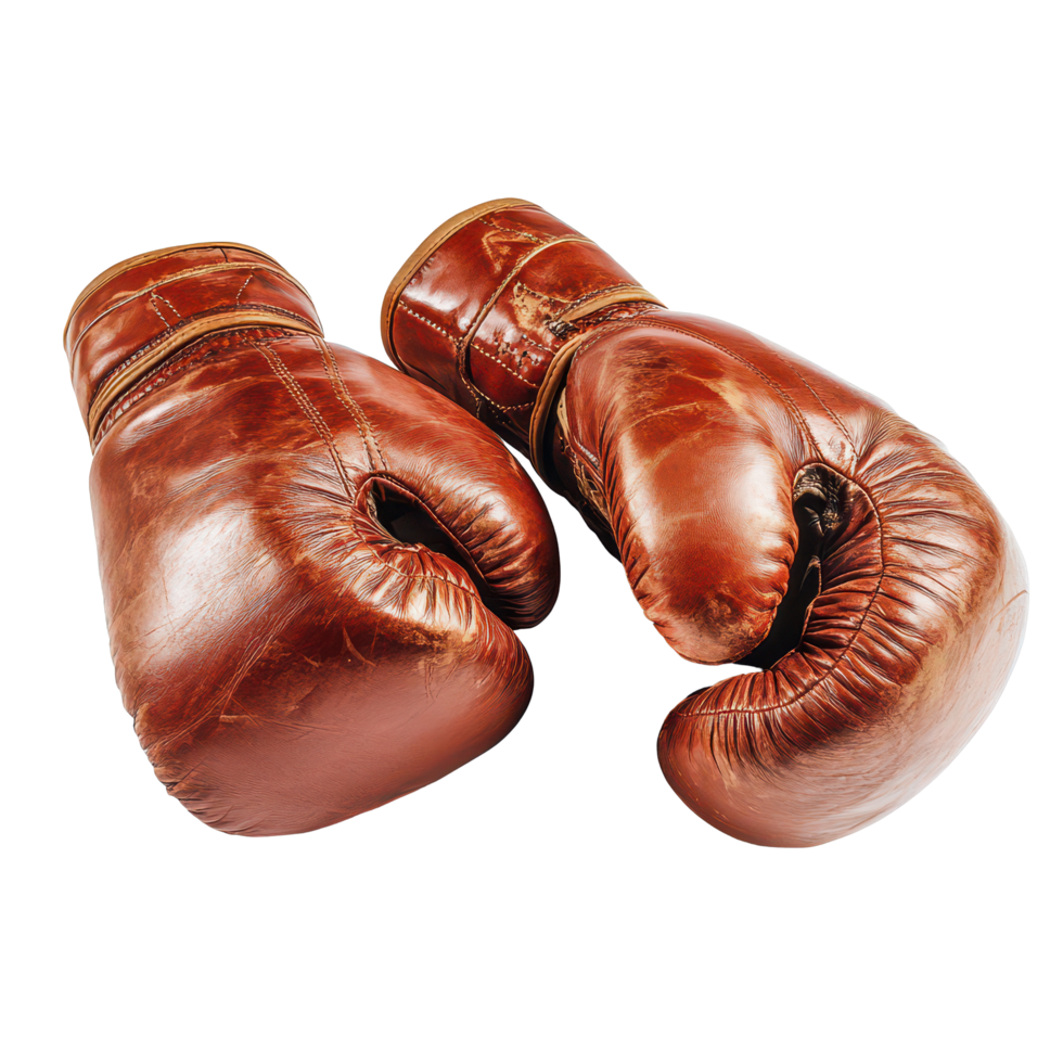 A pair of brown boxing gloves isolated on a transparent background for training and fitness activities, A pair boxing gloves Isolated on transparent background png