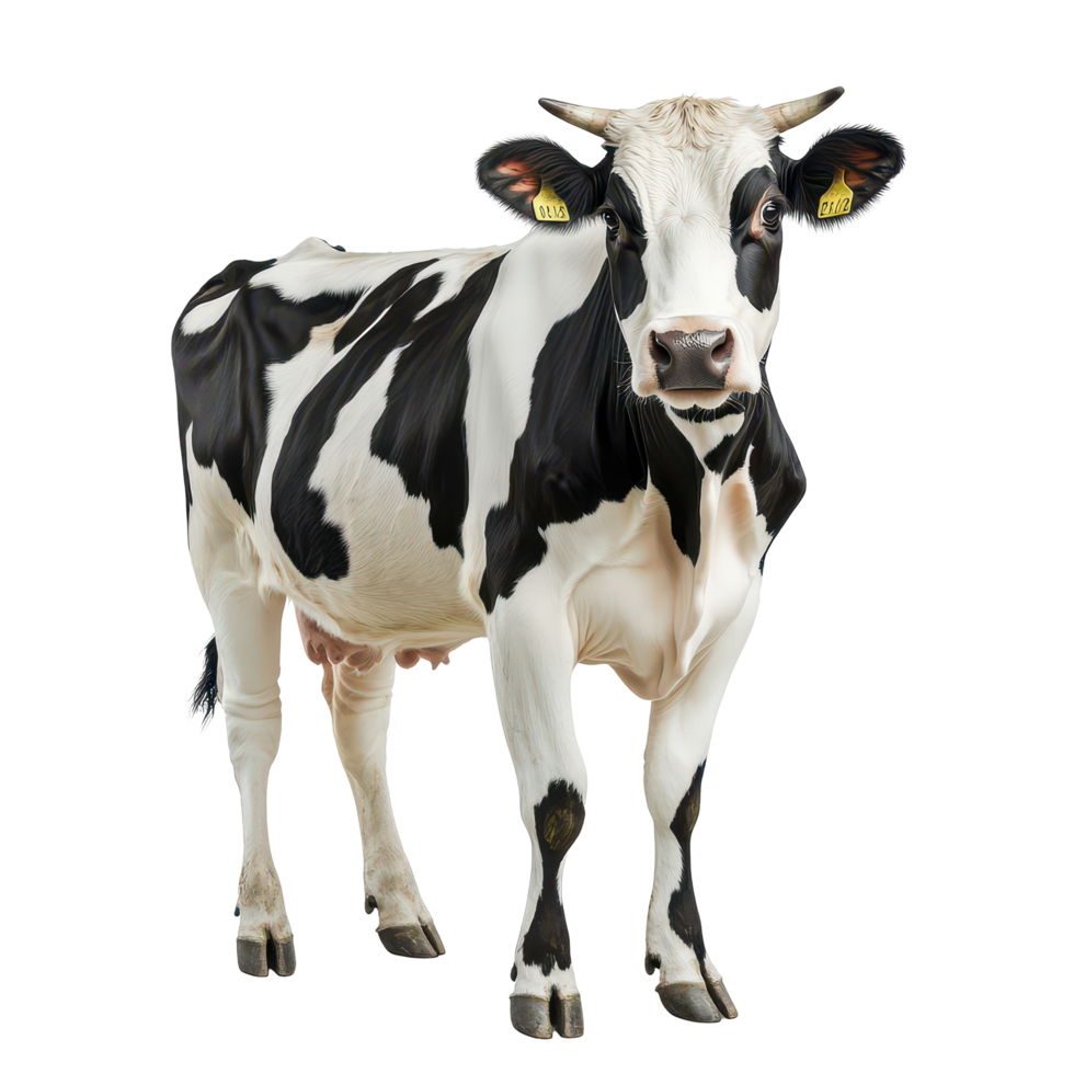 A black and cow standing alone against a plain background in a serene setting, a black and cow is standing on top isolated a transparent background png