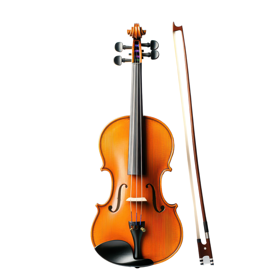 A beautifully crafted violin and bow on a clean transparent background highlighting musical artistry, a violin with a bow on a isolated on transparent background png