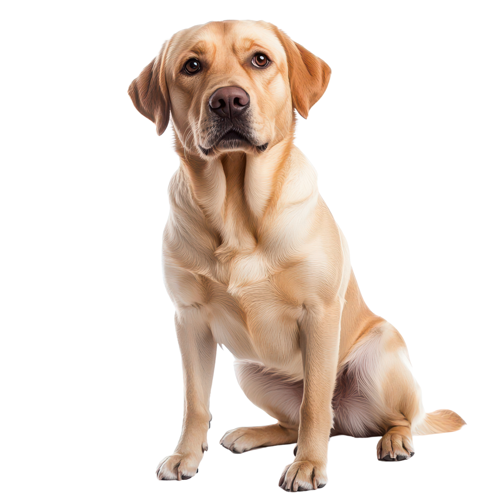 A beautiful Labrador retriever sitting calmly against a backdrop, showcasing its friendly and loyal nature, Beautiful Labrador retriever on transparent background png