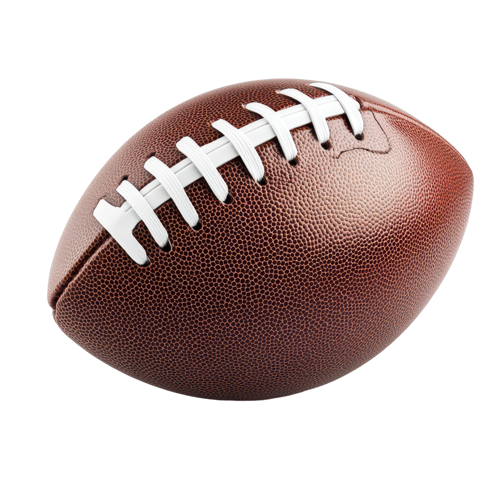An American football resting on a transparent background, showcasing its textured surface and classic design, American football ball isolated on transparent background png
