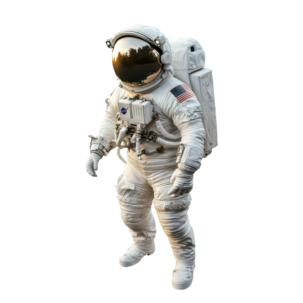 An astronaut stands in a spacesuit on a transparent background, preparing for a mission to explore outer space, Astronaut isolated on transparent background png