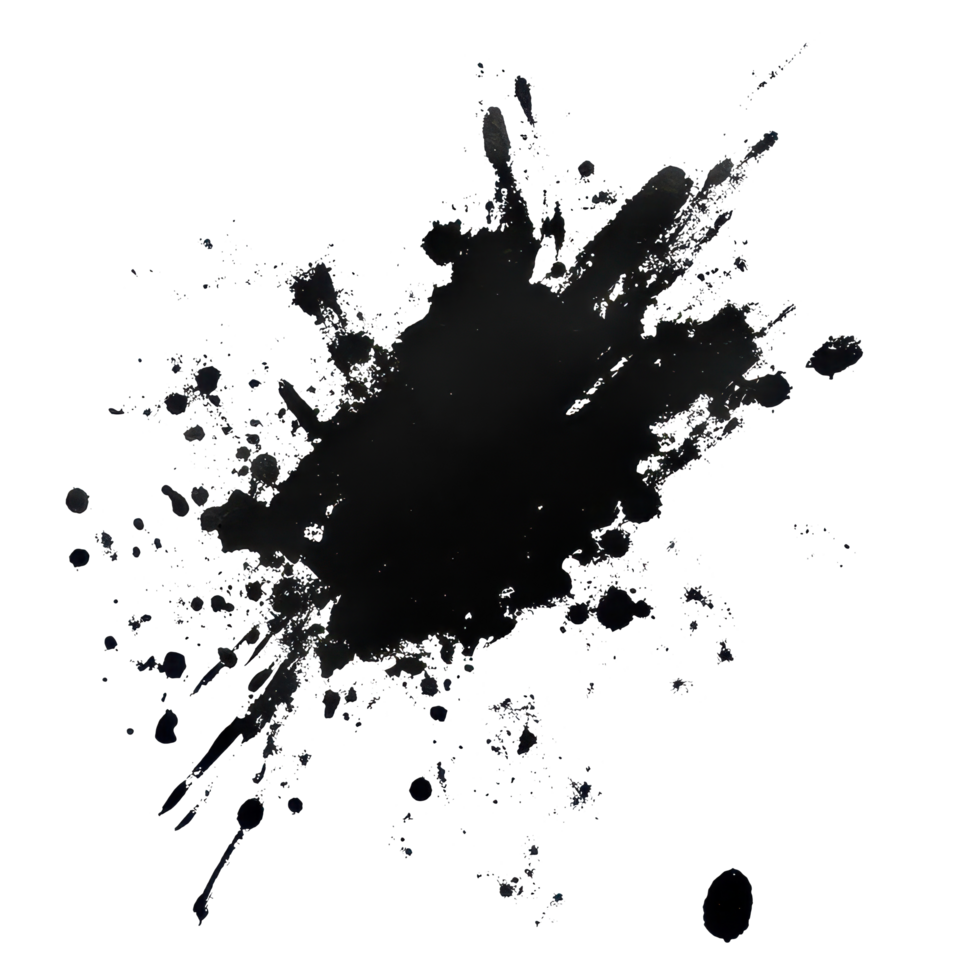 Black and ink splat with grunge texture on a clean transparent background capturing artistic chaos and expression, Black and grunge ink splat isolated on transparent background png