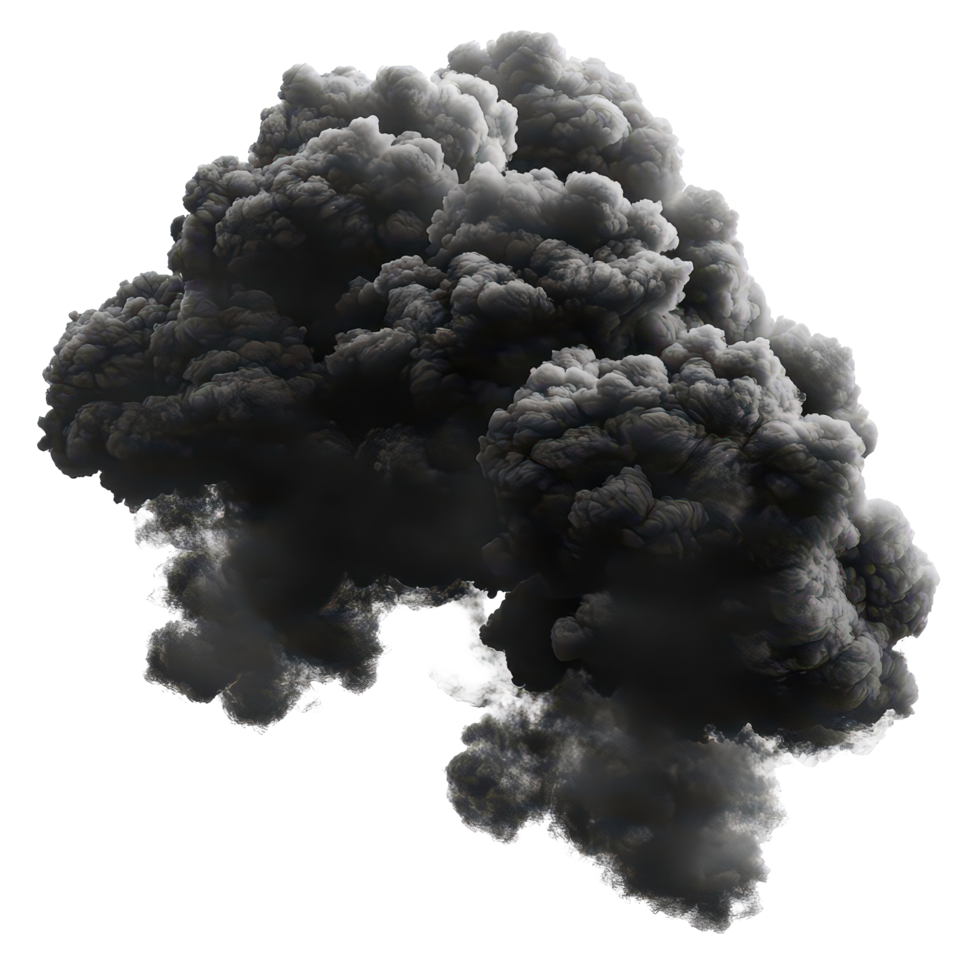 Dense black clouds billowing dramatically against a stark transparent background creating a stark visual contrast, Black clouds isolated on transparent background png
