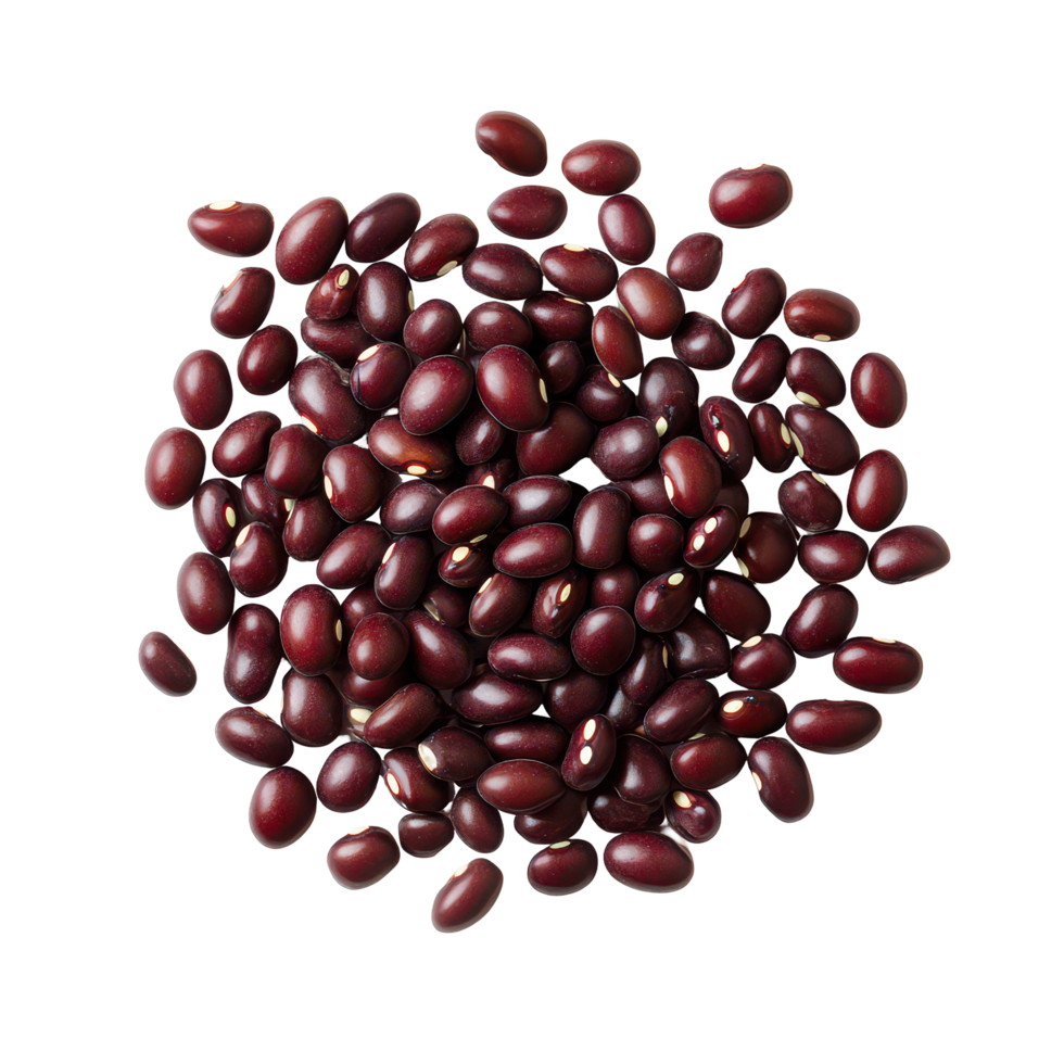 Fresh azuki bean seeds displayed on a transparent background, highlighting their rich color and distinct shape, Azuki Bean or Red Bean Seeds on transparent background png