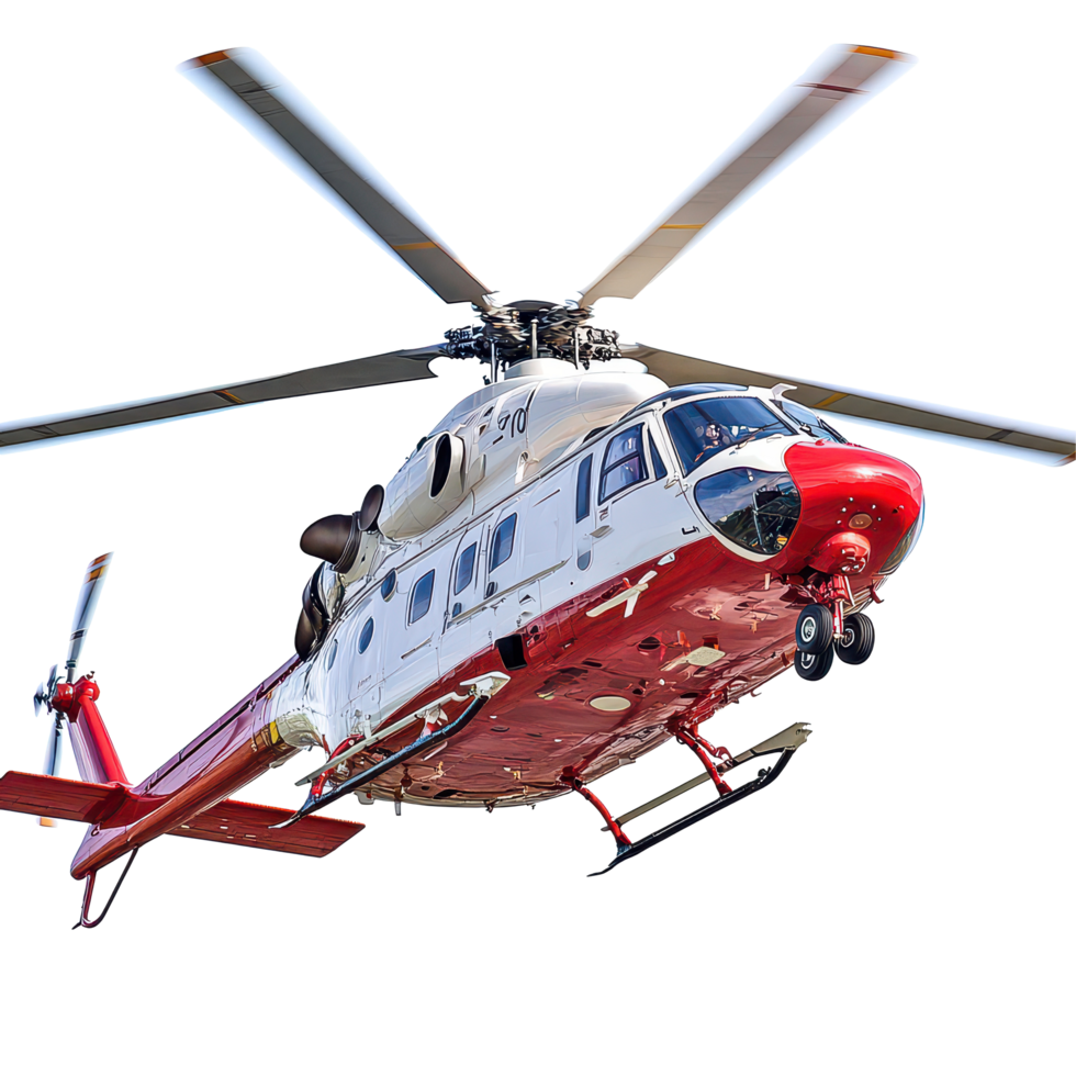 Helicopter hovering effortlessly in the clear blue sky on a sunny day, a helicopter hovering in the clear blue sky, transparent background. png