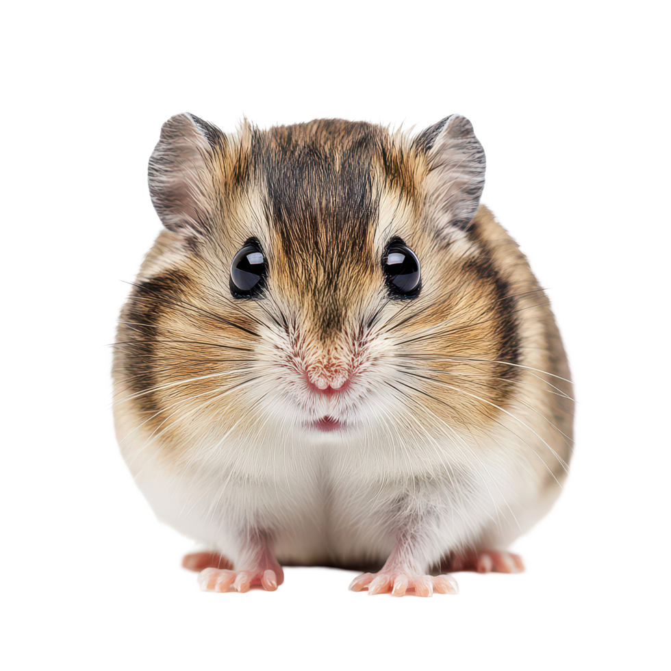 A fluffy hamster sitting calmly on a smooth surface, showcasing its adorable features and bright eyes, a small hamster, transparent background. png