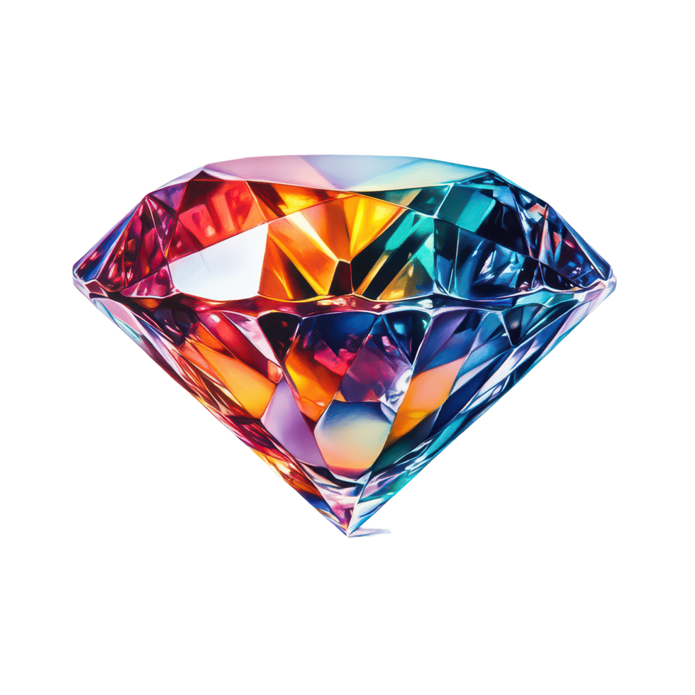 A vibrant diamond reflecting a spectrum of colors under soft light on a neutral background, an illustrative photograph a colorful diamond, transparent background. png