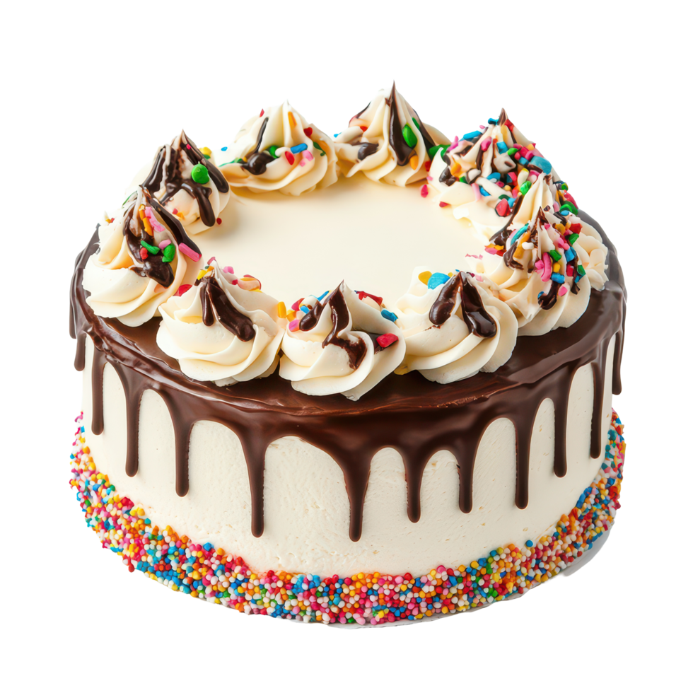 Delicious chocolate birthday cake with cream frosting and colorful sprinkles on a transparent background, Birthday cake isolated on transparent background png