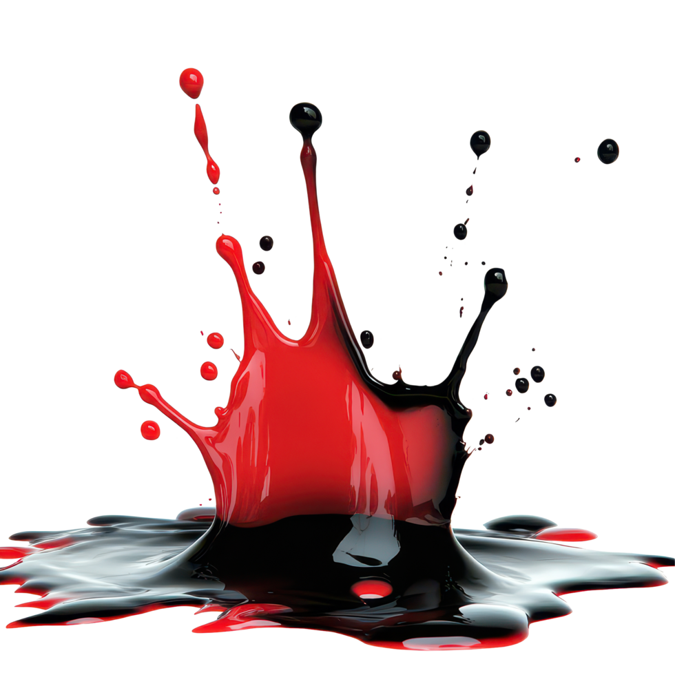 Dynamic black and red color splash creating a striking isolated effect against a transparent background, black red color splash isolated on transparent background png