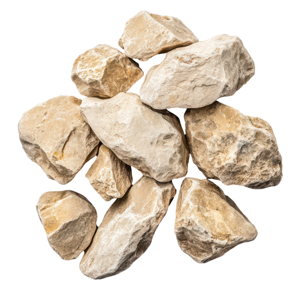 A cluster of beige rocks lies isolated against a backdrop, highlighting their unique shapes and textures, beige rocks isolated on transparent background png