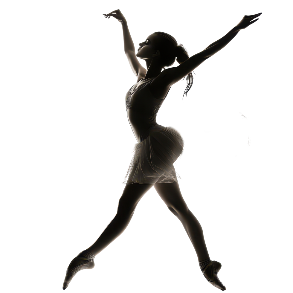 Graceful ballet dancer in silhouette performing on a transparent background showcasing elegance and poise, Ballet girl isolated, transparent background. png